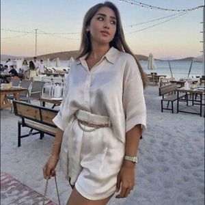 Zara champagne button down shirt